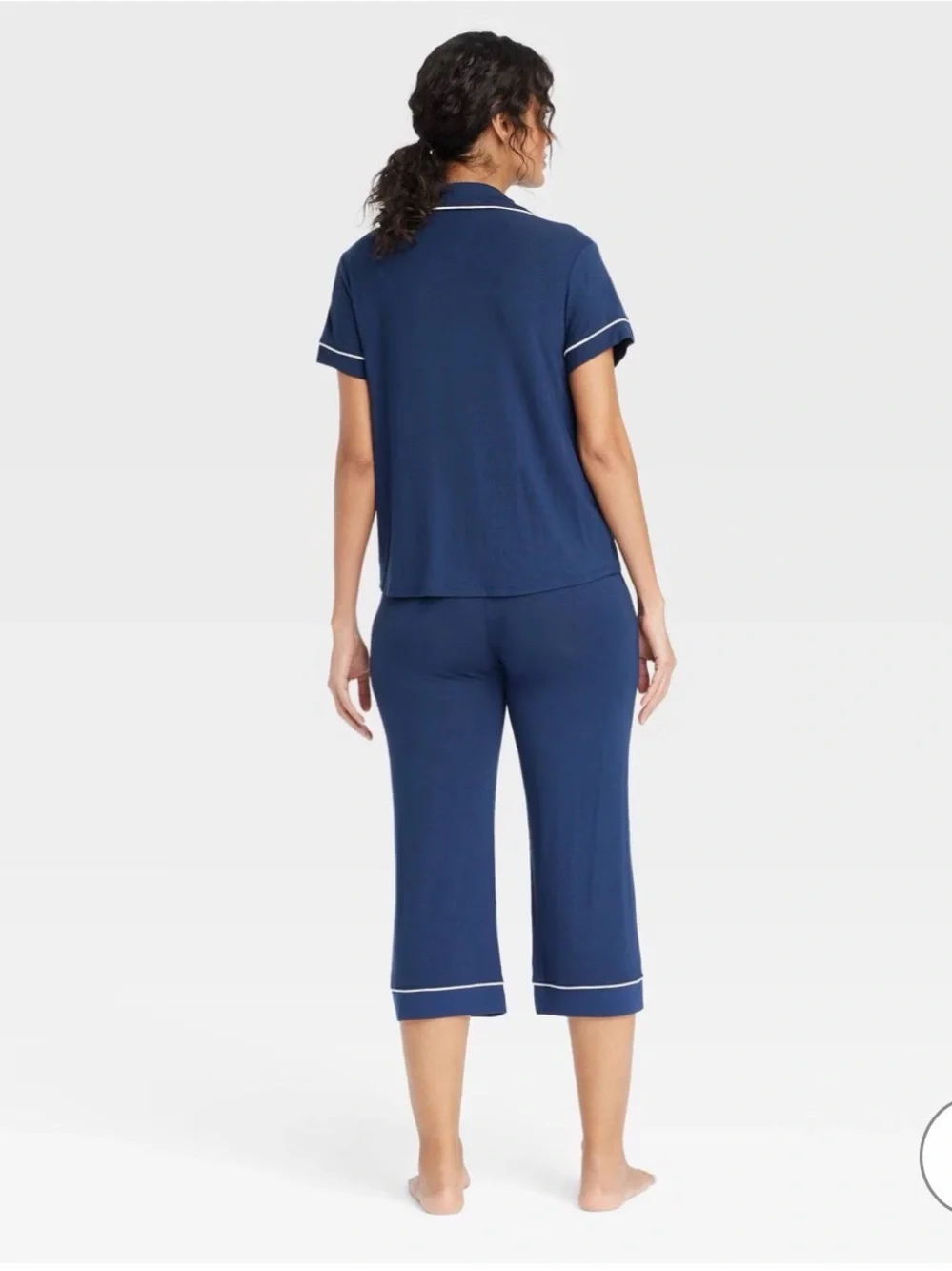 Auden Navy Short-Sleeve Piped Pajama Set